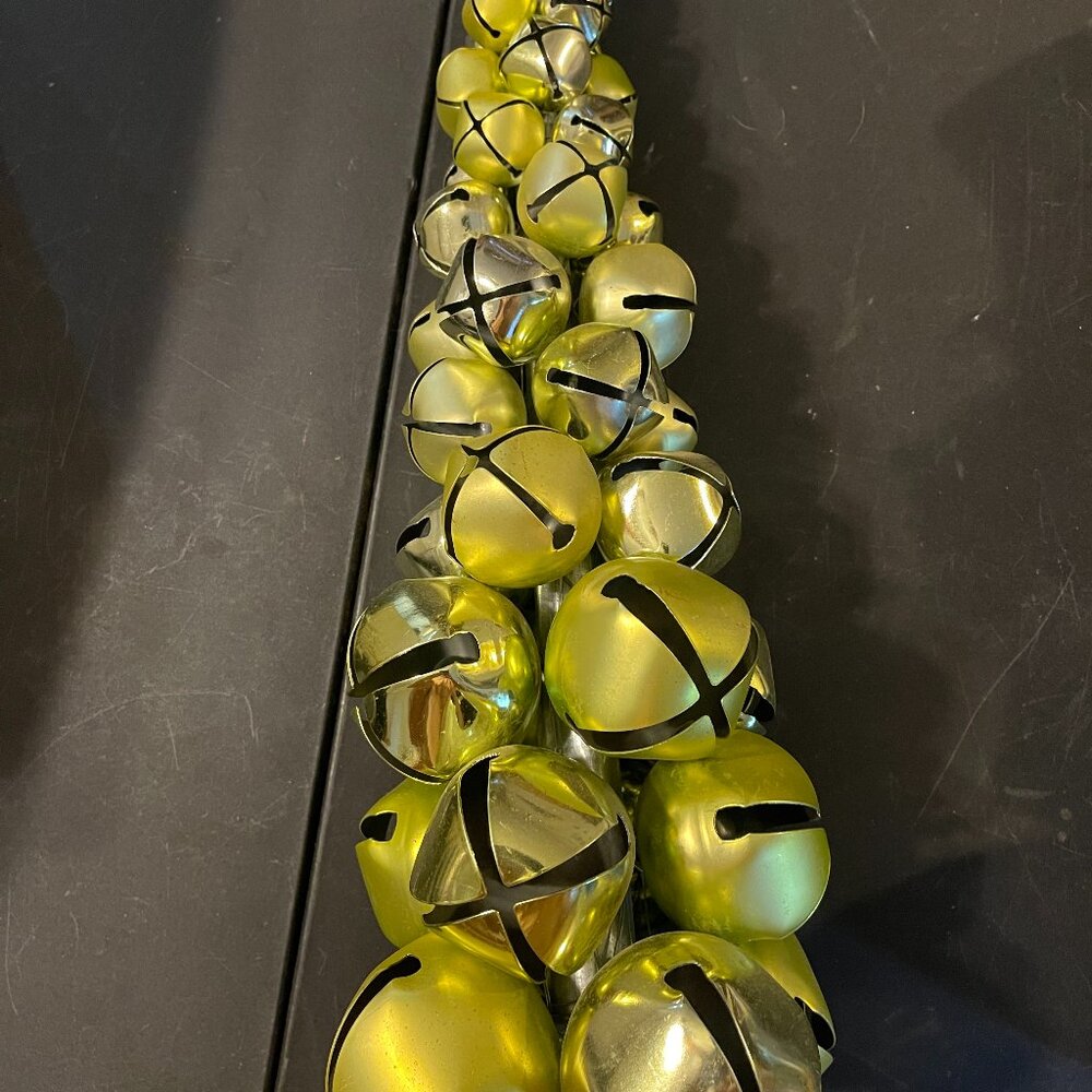 Christmas Tree Jingle Bells Green Metal Cone 18” Tall Table Top (156)